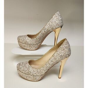 Women’s Sequins Glittery Gold Stiletto Pump Heel Shoes Size 225/US 6.5